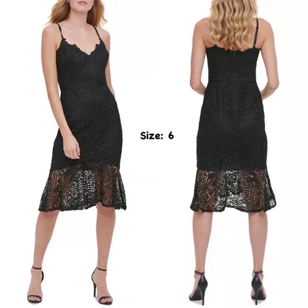 Guess Black Lace Midi Dress